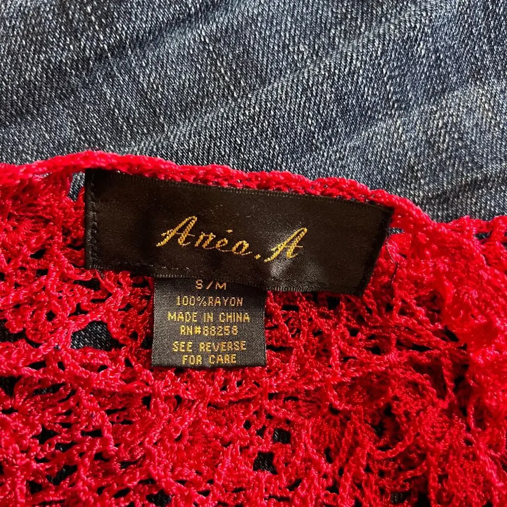 Anea A Red Crochet Lace Ruffle Sleeve Top S/M Boho Romantic Y2K Cottagecore - Picture 8 of 8